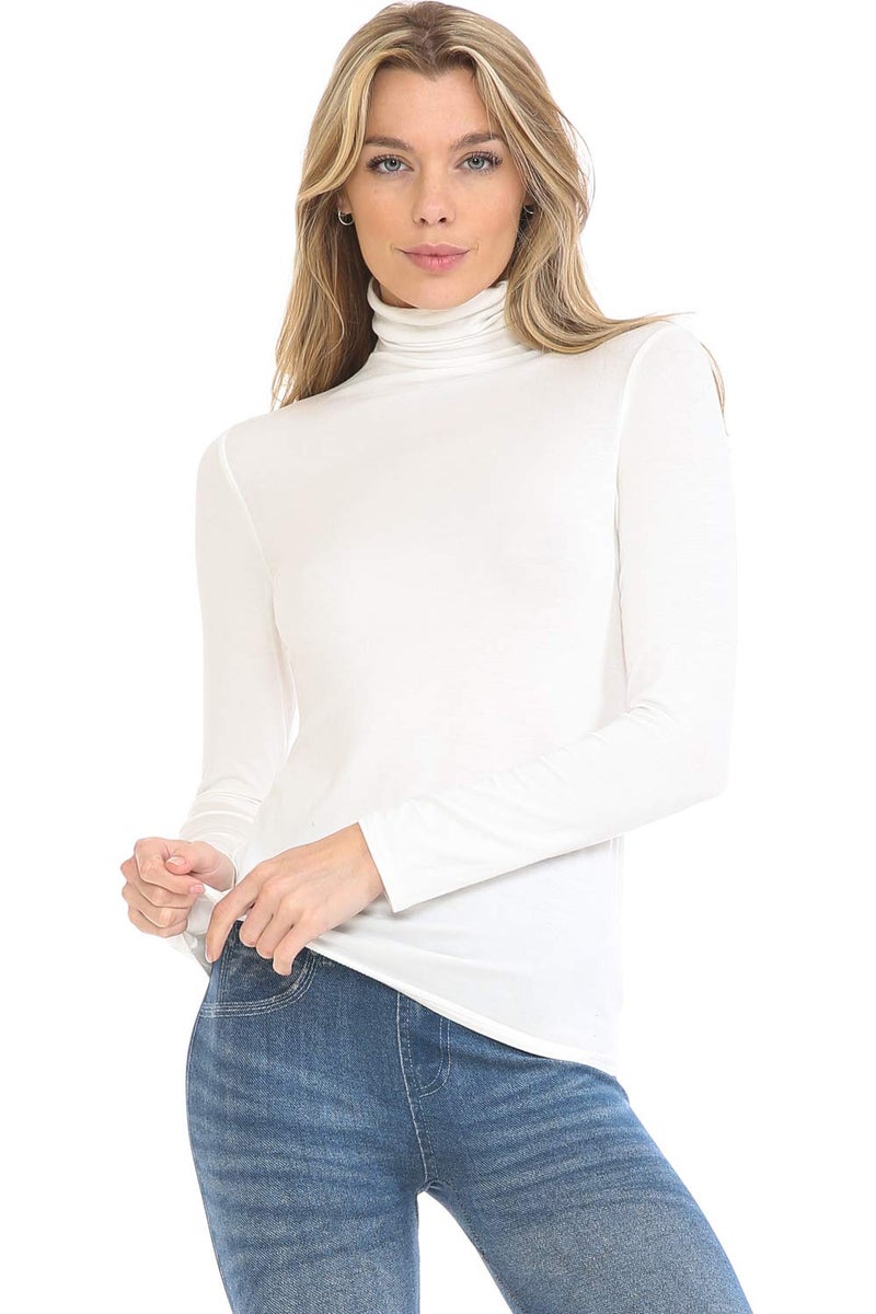 MINEFREE Women's Lightweight Long Sleeve Turtleneck Top Pullover Sweater Ivory M - Image 1